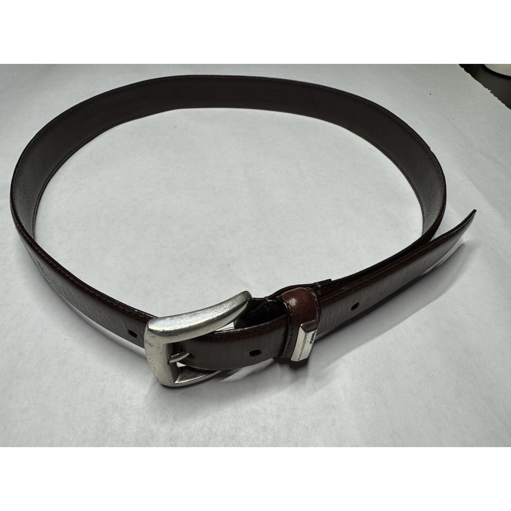 Fossil Brown Leather Belt Men's Size 38–40 | Silver Buckle Classic Casual Dress